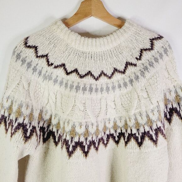 Fairisle Thick Cozy Cream Patterned Knit Sweater - Picture 2 of 8